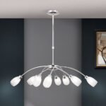 Suspensie CARLA, cu abajur din sticlă cu model decorativ perforat, G9 8x40W otel finisaj crom, 87cm IP20 ORION
