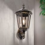 Aplica pentru exterior PUCHBERG in sus,  E27 1x60W aluminiu finisaj negru/auriu, geam fumuriu inaltime 45cm IP44 ORION