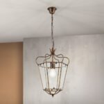 Pendul în formă de felinar MANTO, cu abajur din sticla clar, E27 1x60W otel finisaj auriu antic, 44x94cm IP20 ORION