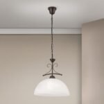 Pendul RULA, cu abajur din sticla opal mat, E27 1x60W otel finisaj antic, 31x101cm IP20 ORION