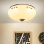 Plafoniera LANDHOUS, cu abajur din sticla crem-sampanie-albastru, E27 3x60W otel finisaj alama antica, 35cm IP20 ORION - imagine 3