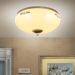 Plafoniera LANDHOUS, cu abajur din sticla crem-sampanie-albastru, E27 2x60W otel finisaj alama antica, 28cm IP20 ORION - imagine 3