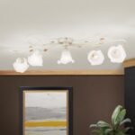 Plafoniera SISI, cu abajur din sticla opal-mat, E14 5x40W otel finisaj fildes-auriu, 95cm IP20 ORION