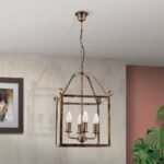 Pendul în formă de felinar FRANCO, cu abajur din sticla clar, E14 4x60W otel finisaj auriu antic, 39x89cm IP20 ORION