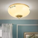 Plafoniera LANDHOUS, cu abajur din sticla crem-sampanie-albastru, E27 1x60W otel finisaj alama periata, 21cm IP20 ORION