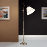Lampadar TONIA inaltime reglabila cu abajur de in bej, E27 2x60W aluminiu finisaj alama antica, 183cm IP20 ORION - imagine 2