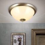 Plafoniera AUSTRIAN OLD LAM, cu abajur din sticla crem-sampanie, E27 3x60W otel finisaj alama patinata, 50cm IP20 ORION