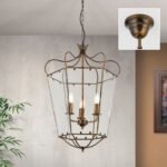 Pendul în formă de felinar MANTO, cu abajur din sticla clar, E14 3x60W otel finisaj auriu antic, 65x115cm IP20 ORION - imagine 2
