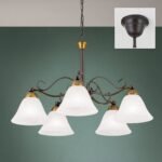 Suspensie LUDO, cu abajur din sticla opal mat, E27 5x60W otel finisaj auriu antic, 39x92cm IP20 ORION - imagine 2