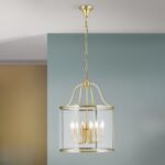 Pendul în formă de felinar BRUNO, cu abajur din sticla clar, E14 6x60W otel finisaj bronz, 56x140cm IP20 ORION