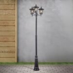 Lampadar pentru exterior HERMINE,  E27 3x60W aluminiu finisaj negru/argintiu, geam fumuriu inaltime 240cm IP43 ORION