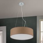 Pendul UFO cu abajur de in, E27 3x60W, otel finisaj maro, 150cm IP20 ORION - imagine 4