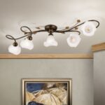 Plafoniera SISI, cu abajur din sticla opal-mat, E14 5x40W otel finisaj antic, 95cm IP20 ORION