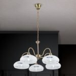 Suspensie GABI, cu abajur din sticla opal albastru, E27 5x60W otel finisaj alama antica, 35x150cm IP20 ORION - imagine 3