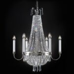 Candelabru EMPIRE CRYSTAL, 6 lumini E14, cadru alama solida,  pandantive sticlă de cristal Asfour, diametru 62cm, finisaj argint antic ORION