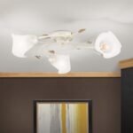 Plafoniera SISI, cu abajur din sticla opal-mat, E14 3x40W otel finisaj fildes-auriu, 60cm IP20 ORION - imagine 2