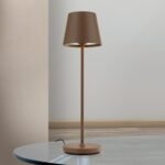 Lampă de masă cu baterie CHANDELLE, 38.6cm LED 2W/150lm/3000K Comutator/buton tactil aluminiu finisaj maro ruginiu IP54 ORION