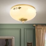 Plafoniera LANDHOUS, cu abajur din sticla crem-sampanie-verde, E27 1x60W otel finisaj alama periata, 21cm IP20 ORION