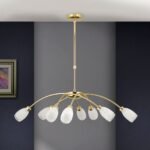 Suspensie CARLA, cu abajur din sticlă cu model decorativ perforat, G9 8x40W otel finisaj alama lucioasa, 87cm IP20 ORION - imagine 2