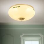 Plafoniera LANDHOUS, cu abajur din sticla crem-sampanie-verde, E27 2x60W otel finisaj alama periata, 28cm IP20 ORION - imagine 2