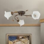 Plafoniera SISI, cu abajur din sticla opal-mat, E14 3x40W otel finisaj antic, 60cm IP20 ORION - imagine 2