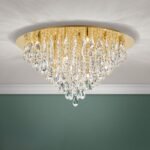 Plafoniera din cristal CELESTE, 75cm 12xG9/40W sticla cristalina K9, cadru otel finisaj auriu IP20 ORION