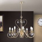Candelabru ALESSIA, 8 lampi E14, cadru otel placat cu aur de 24 carate, pandantive de sticla clara-taiata , ORION