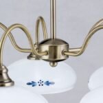 Suspensie GABI, cu abajur din sticla opal albastru, E27 5x60W otel finisaj alama antica, 35x150cm IP20 ORION - imagine 5