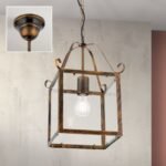 Pendul în formă de felinar FRANCO, cu abajur din sticla clar, E27 1x60W otel finisaj auriu antic, 39x89cm IP20 ORION - imagine 2