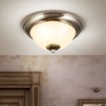 Plafoniera AUSTRIAN OLD LAM, cu abajur din sticla crem-sampanie, E27 2x60W otel finisaj alama patinata, 27cm IP20 ORION - imagine 2