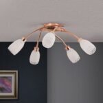 Plafoniera CARLA, cu abajur din sticlă cu model decorativ perforat, G9 5x40W otel finisaj roze-auriu, 60cm IP20 ORION - imagine 3