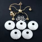 Suspensie GABI, cu abajur din sticla opal albastru, E27 5x60W otel finisaj alama antica, 35x150cm IP20 ORION - imagine 6