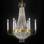 Candelabru EMPIRE CRYSTAL, 6 lumini E14, cadru alama solida, pandantive sticlă de cristal Asfour, diametru 62cm, placat cu aur de 24K ORION