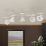 Plafoniera SISI, cu abajur din sticla opal-mat, E14 5x40W otel finisaj fildes-auriu, 95cm IP20 ORION - imagine 2