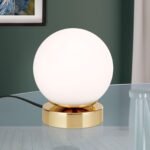 Veioza mica TRICIA cu abajur din sticla rotunda opal mat, LED3W/195lm/3000K otel finisaj alama lucioasa, 14cm IP20 ORION