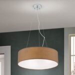Pendul UFO cu abajur de in, E27 3x60W, otel finisaj maro, 150cm IP20 ORION - imagine 3
