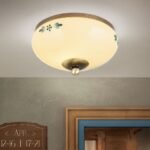 Plafoniera LANDHOUS, cu abajur din sticla crem-sampanie-albastru, E27 1x60W otel finisaj alama antica, 21cm IP20 ORION