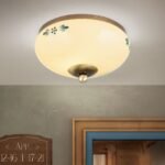 Plafoniera LANDHOUS, cu abajur din sticla crem-sampanie-albastru, E27 1x60W otel finisaj alama antica, 21cm IP20 ORION - imagine 2
