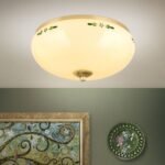 Plafoniera LANDHOUS, cu abajur din sticla crem-sampanie-verde, E27 3x60W otel finisaj alama periata, 35cm IP20 ORION
