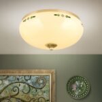 Plafoniera LANDHOUS, cu abajur din sticla crem-sampanie-verde, E27 3x60W otel finisaj alama periata, 35cm IP20 ORION - imagine 2