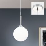 Pendul SNOWWHITE, 1 lampa G9, otel finisaj crom satinat, abajur sticla opal, diametrul 12cm ORION - imagine 3