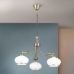 Candelabru VEGA, cu abajur din sticla opal-mat, E27 3x60W otel finisaj alama antica, 107cm IP20 ORION