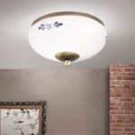 Plafoniera LANDHOUS, cu abajur din sticla opal-lucios-albastru, E27 1x60W otel finisaj alama patinata, 21cm IP20 ORION - imagine 2