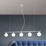 Suspensie SNOWWHITE, 5 lampi G9, otel finisaj crom satinat, abajur sticla opal, lungime 120cm ORION