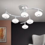 Plafoniera SNOWWHITE, 6 lampi G9, otel finisaj crom, abajur sticla opal, diametrul 71.5cm ORION - imagine 2