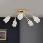 Plafoniera CARLA, cu abajur din sticlă cu model decorativ perforat, G9 5x40W otel finisaj alama lucioasa, 60cm IP20 ORION - imagine 3
