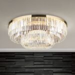 Plafoniera LED PRISM, 95cm, LED 145W/11600lm/3000K prisma din sticla cristalina K9, cadru otel placat cu aur 24K IP20 ORION