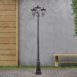 Lampadar pentru exterior HERMINE,  E27 3x60W aluminiu finisaj negru/argintiu, geam fumuriu inaltime 240cm IP43 ORION - imagine 3