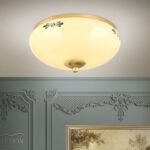 Plafoniera LANDHOUS, cu abajur din sticla crem-sampanie-albastru, E27 2x60W otel finisaj alama periata, 28cm IP20 ORION - imagine 2