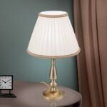 Lampă de masă TONIA cu abajur de in bej, E27 1x60W aluminiu finisaj alama antica, 50cm IP20 ORION